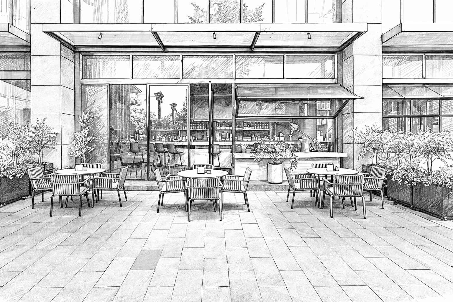 Skizze Außenbereichsplanung Gastronomie